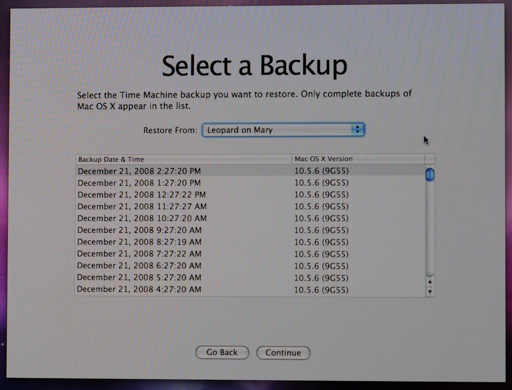 osx restore from time machine