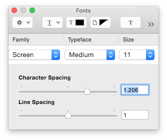 Screen character spacing